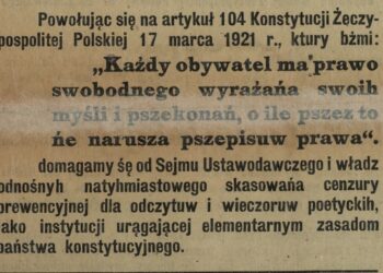 Historyczna grafika z napisem dotyczącym cenzury prewencyjnej.
