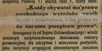 Historyczna grafika z napisem dotyczącym cenzury prewencyjnej.