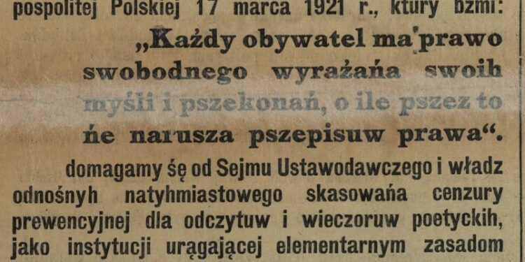 Historyczna grafika z napisem dotyczącym cenzury prewencyjnej.